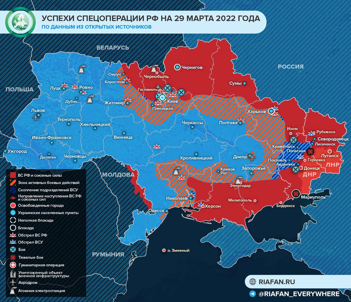 События на Украине на 12:00 29 марта: уничтожение склада ГСМ в Клевани, старт нового раунда переговоров