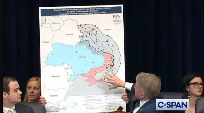 В конгрессе показали карту России с зоной ударов ракетами США