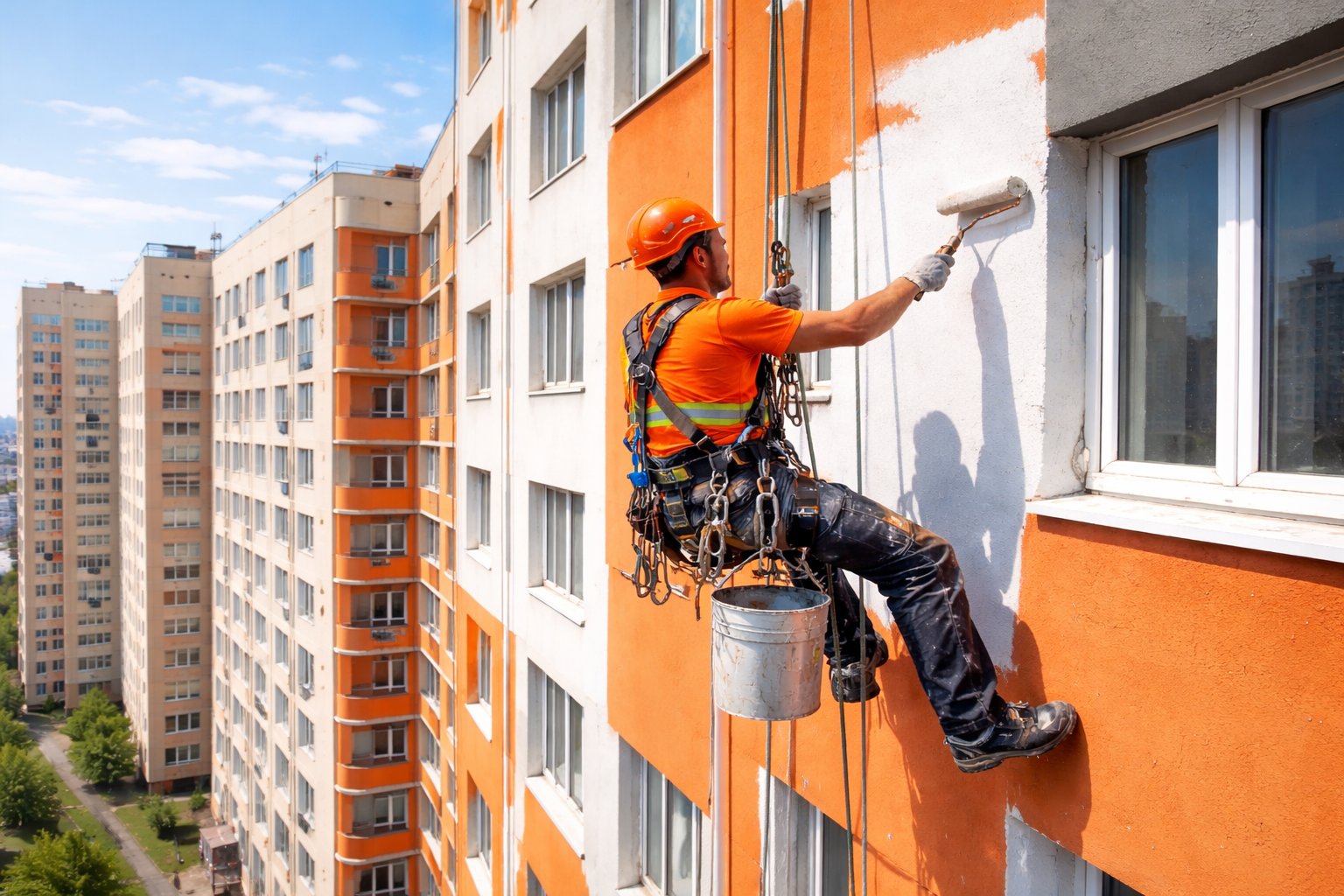 Покраска фасадов в городе: почему всё чаще выбирают промышленных альпинистов
